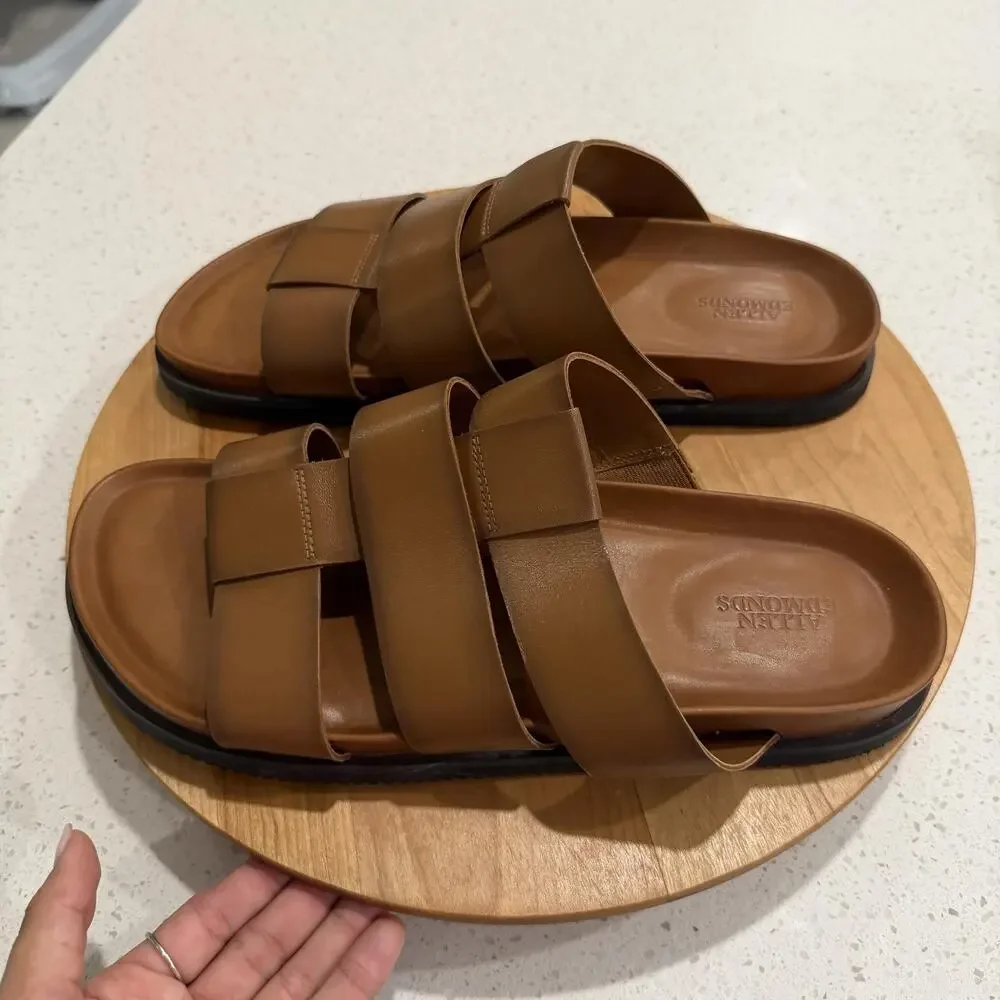 Allen Edmonds Sandals Mens 13 Davis Leather Brown Slide Fisherman Casual Comfort